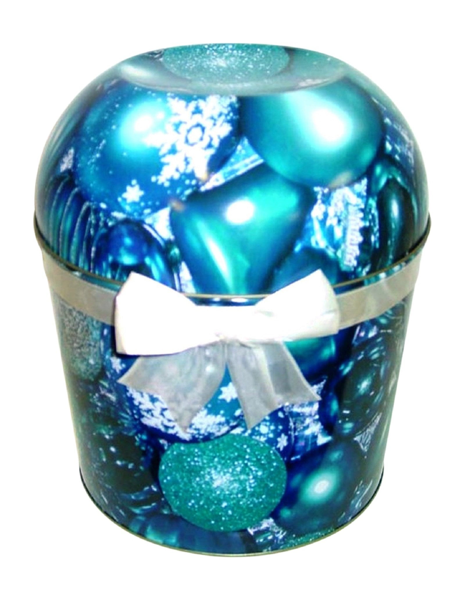 Blue Christmas Popcorn Tin with Caramel Cheddar Popcorn 1.75 Gallon