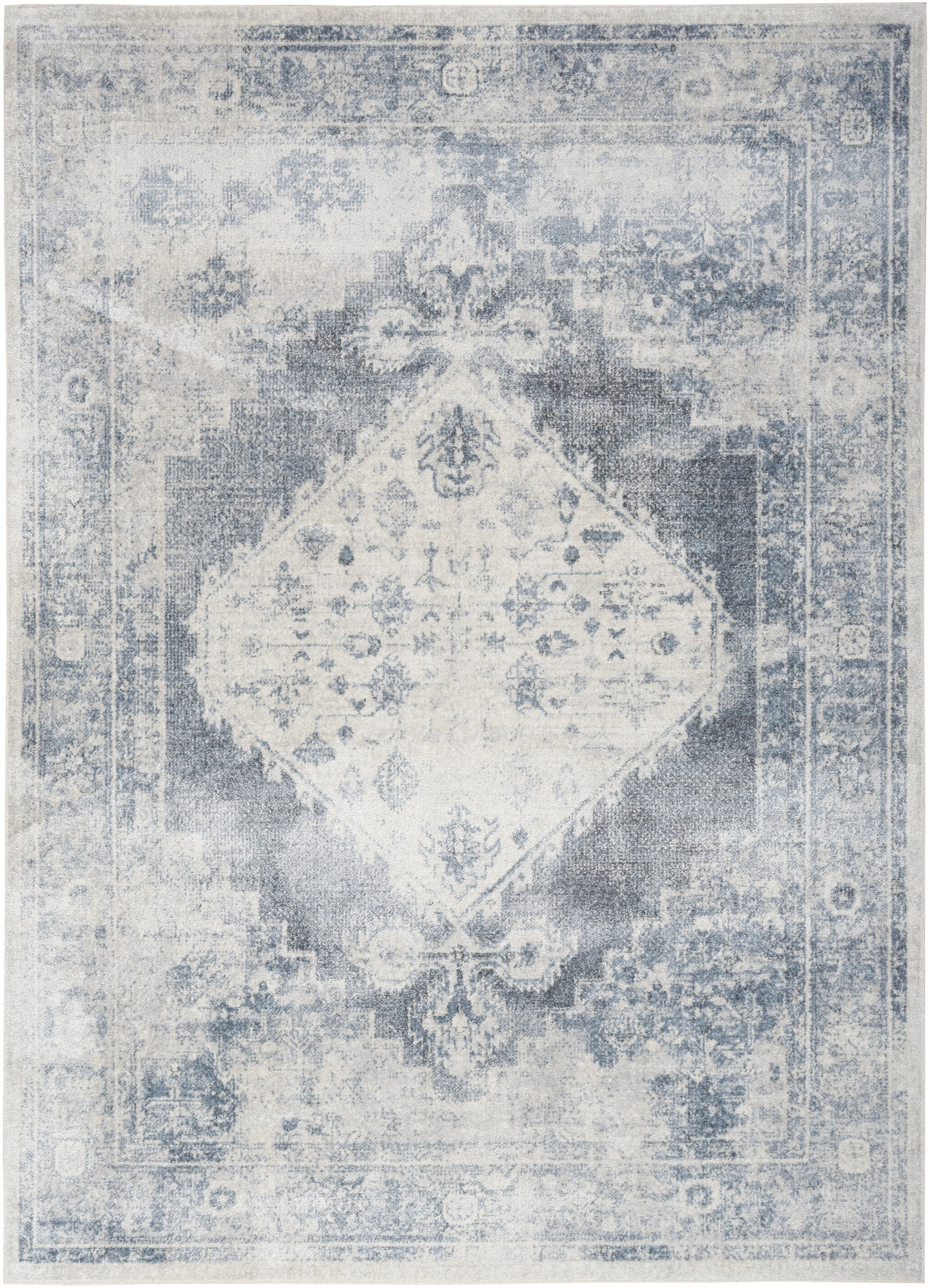 Nourison Astra Machine Washable Persian Blue/Ivory 6'7" x 9' Area Rug (7x9)
