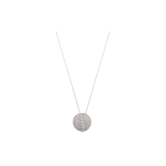 Sterling Silver 2.37ctw White and Blue Zircon Circle Pendant Necklace