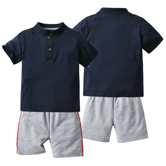 YTDSCS Little Boys Summer Clothes Outfits for Toddler Kids Short Sleeve Stand Collar Pullover T Shirt Tops elastic Waist Shorts 2PCS Set