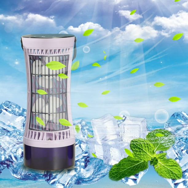 Ventilador portátil para aire acondicionado con batería de 3600mAh • Refrigerador USB mini de 3 velocidades • Depósito de agua de 240mL y refrigeración por hielo • 11x11x27cm para escritorio en casa