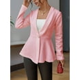 thumbnail image 2 of ZOELNIC Women's Textured Blazer Single Button Long Sleeve Business Casual Jacket with Ruffle Hem, Slim Fit Cardigan Work Blazer, M, 2 of 7