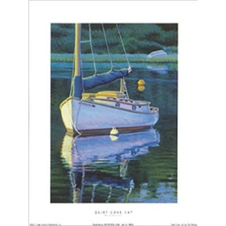 Seaside Sailboat (Quiet Cove Cat by Rob Brooks 20x16 Art Print Poster Ocean Seaside Sailboat Painting Coastal Beach House)