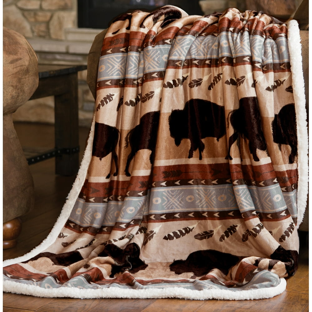 Carstens Wrangler Buffalo Southwestern Sherpa Fleece Throw Blanket