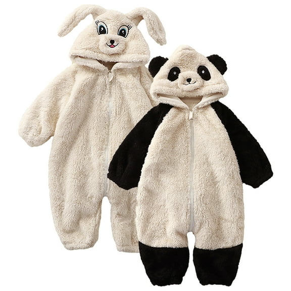 Esaierr 0-2Y Newborn Bear Warm Winter Jumpsuit Fleece Baby Girls Boys Hooded Romper Jumpsuit