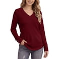 thumbnail image 2 of Horkkom V Neck T Shirts for Women Casual Solid Color Long Sleeve Shirts Plaid Versatile Pullover Shirts, S-3XL, 2 of 7