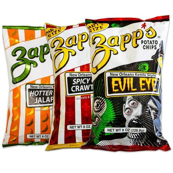 Zapp's Chips Variety Pack - Spicy Cajun Crawtator - Hotter n' Hot - Evil Eye - 3, 8oz Packs Total