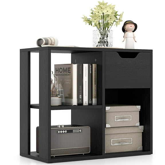 CZMJY 3-Cube Bookcase Organizer with 2-tier Wooden Storage Shelf & Pull-out Drawer
