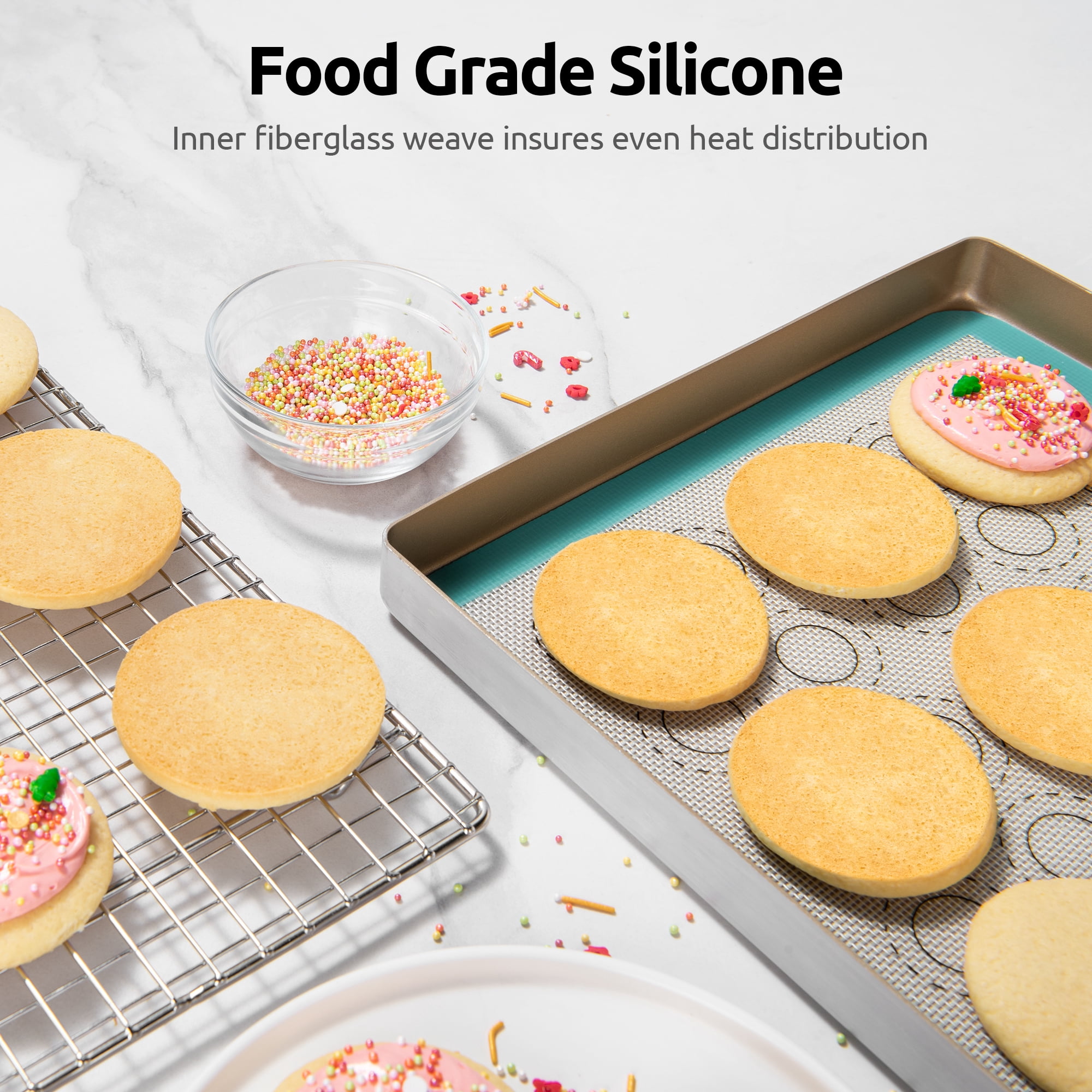 Doosu Silicone Baking Mats of 2, 11x11 Inch Non-Stick Food Safe Heat Resistant Macaron Mat
