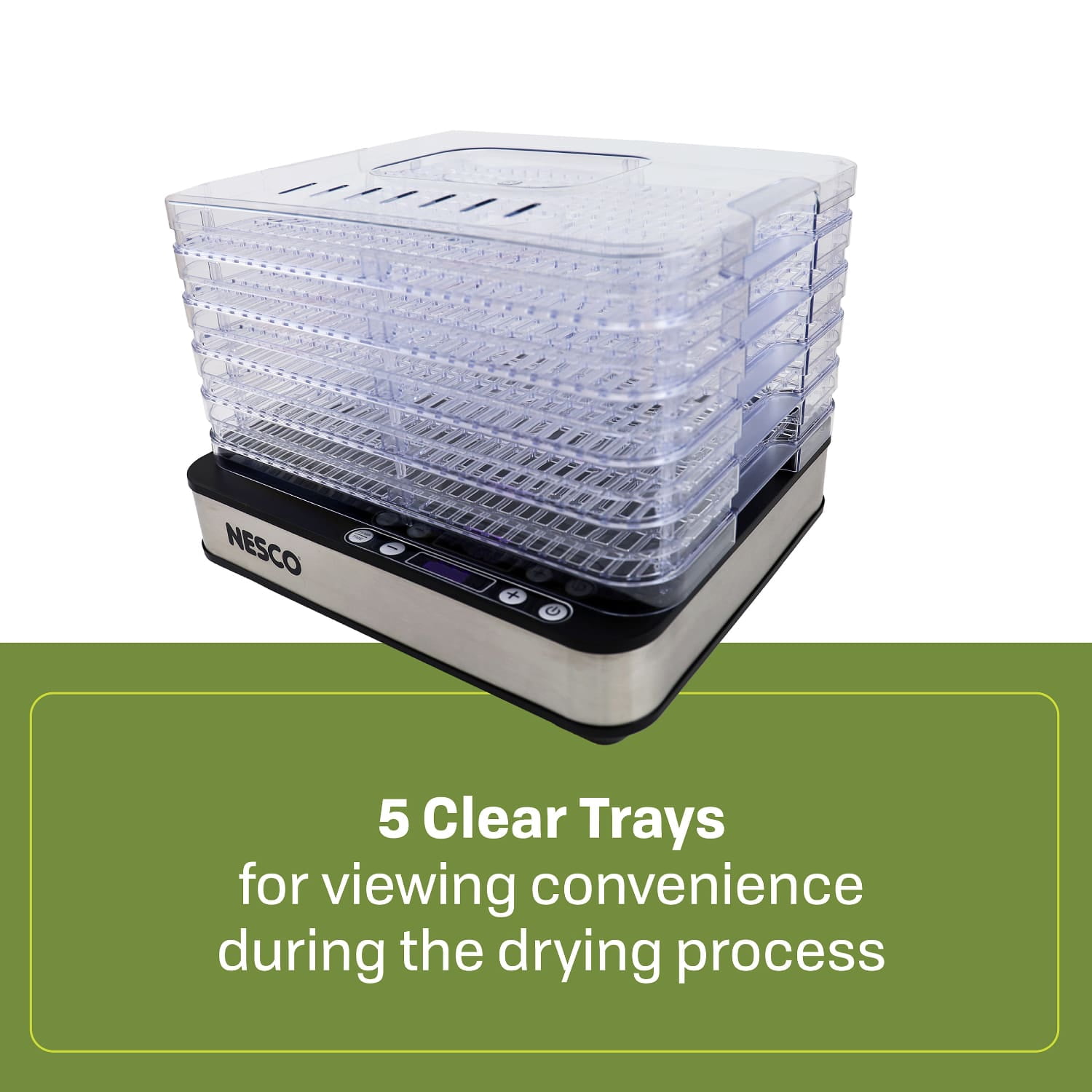 NESCO 5-Tray Rectangular Food Dehydrator, 420W Adjustable Temp Food Dehumidifier with Digital Timer and Bottom-Mount Fan for Beef Jerky, Vegetables & Herbs, FD-5TC