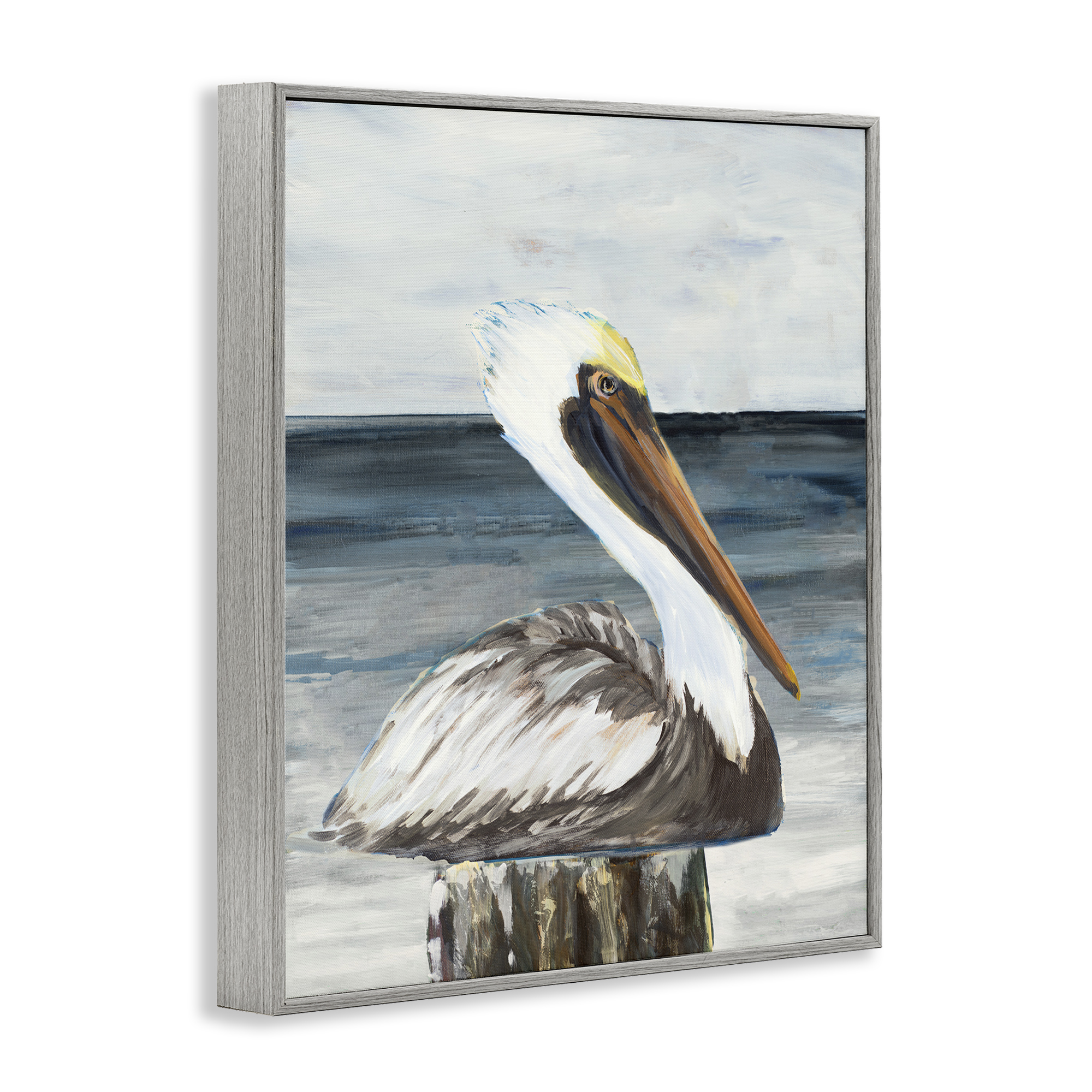 Stupell Industries Resting Beach Pelican Animals & Insects Painting Gray Framed Art Print Wall Art, 11 x 14