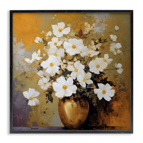 Stupell Industries Traditional Golden Vase with Daisies Black Framed Giclee Art, 12 x 12, by LSR Design Studio