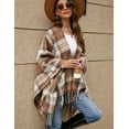 thumbnail image 4 of Women Boho Buffalo Plaid Poncho Pashmina Shawl Wrap Cape Sweater Knitting Cardigan with Tassel, 4 of 11