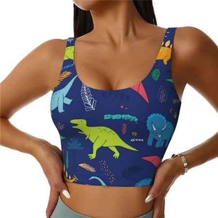 Jgfou Dinosaurs Print Womens Sports Bra - Padded Workout Sports Bras Crop Tank Top