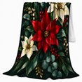 thumbnail image 2 of Festive Poinsettia Berry Arrangement Green, Festive Holiday Scene, Warm Flannel Blanket for Living Room and Family Room, Art Lovers Housewarming Gift, Festive Home Decor, 2 of 9