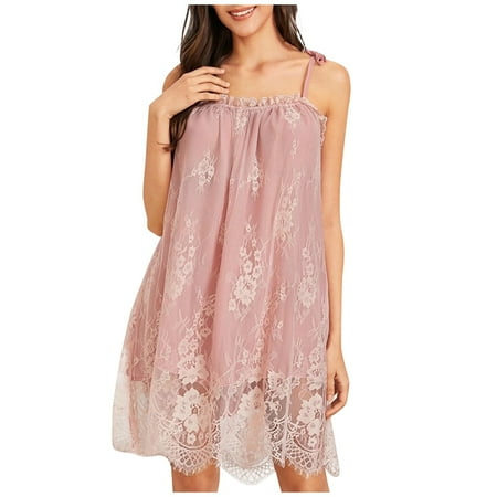 

DORKASM Ruffle Nightgown Babydoll for Women Eyelash Lace Chemise Sexy Teddy Lingerie One Size Pink
