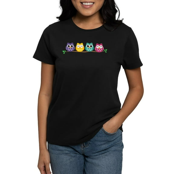 CafePress - 4 Colorful Owls T Shirt - Women's Traditional Fit Dark T-Shirt