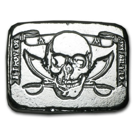 5 oz Hand-Poured Silver Bar - Pirate Skull & Crossed Swords