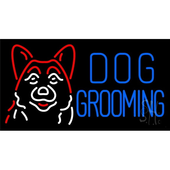 Blue Dog Grooming with Logo LED Neon Sign 15" Tall x 19" Wide - inches Black Square Cut Acrylic Backing, with Dimmer - Premium built indoor Sign for Club, Home décor, Event, Workshop, Storefront.
