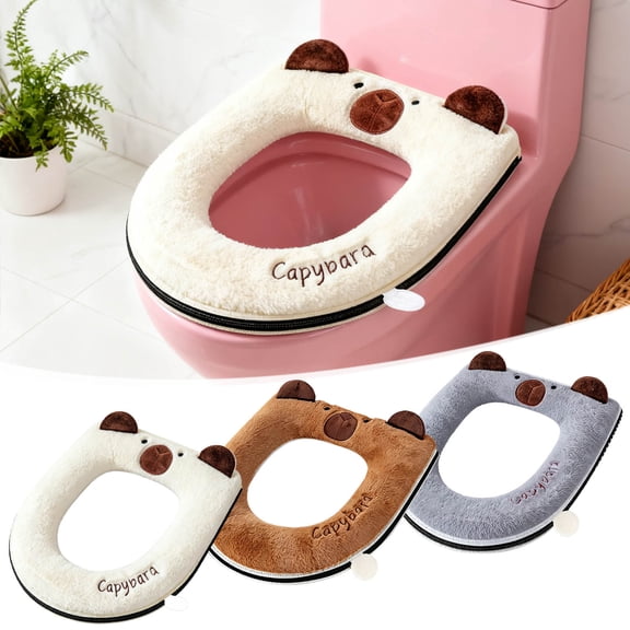 Toilet Seat Cover under $5! Cagogo Themed Toilet Seat Cover with Zipper, Soft and Cozy Bathroom Accessory, Cute Animal Design Toilet Seat Cover, Comfortable Bathroom Mat for Home Use