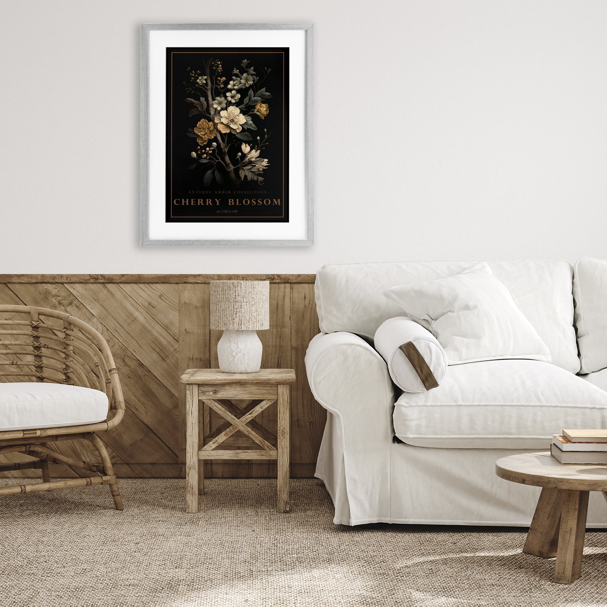 Stupell Industries Antique Cherry Blossom Light Gray Framed Print Under Glass, design by Chris Giampietro
