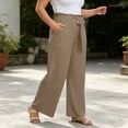 thumbnail image 6 of Xdegoge Plus Size Pants Women Elastic High Waist Trousers Featuring Self Tie Belt Wide Leg Flowy Summer Beach Dressy Casual Lounge Bottoms with Deep Side Pockets, 6 of 7