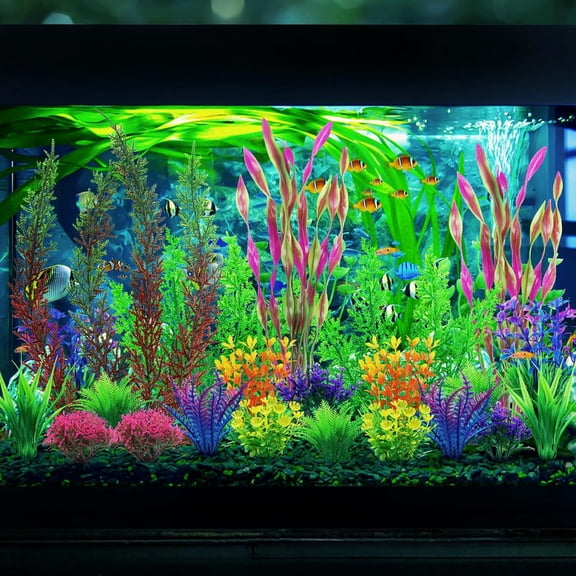 Colorful Aquarium Artificial Plastic Plants Decoration, Grass Aquarium Decor Set, Fish Tank Decorations Hides Accessories