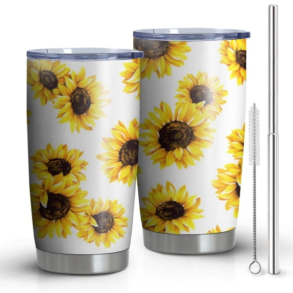 20 Oz White Sunflower Coffee Tumbler Double Wall Insulated Stainless Steel Water Bottle | Metal Reusable Thermoses Flask with Cup Cap | Leak & Sweat Proof with Anti-Dust Lid