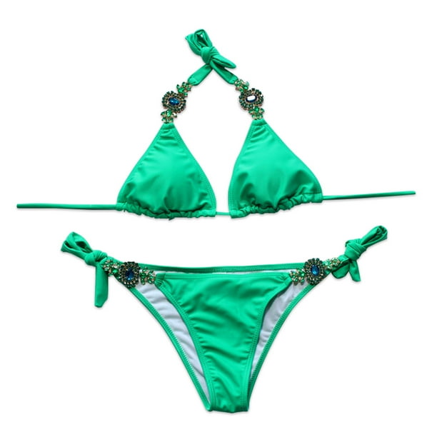 Acappella Women Diamond Jewel Push Up Bikini Swimsuit Green Medium