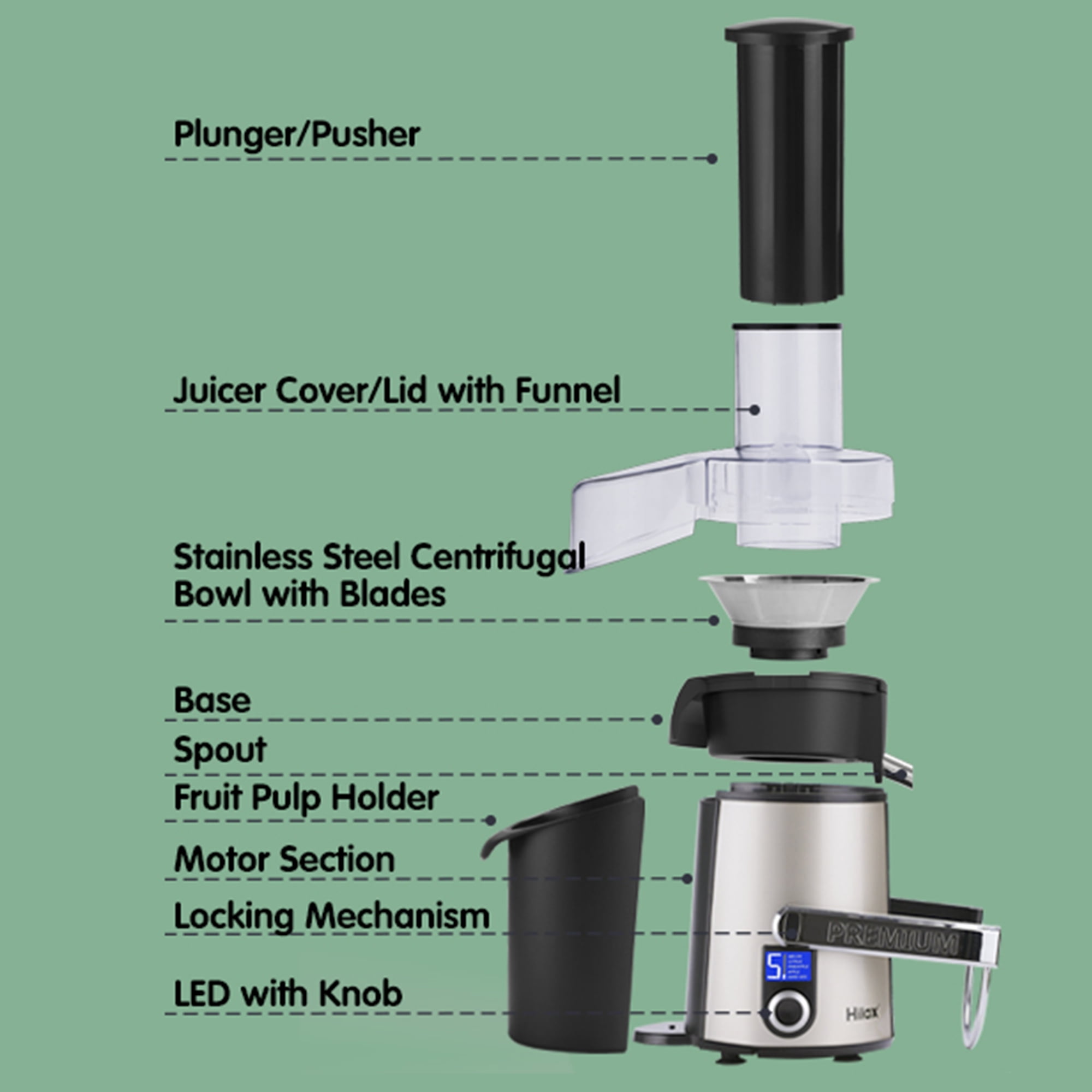 Hilax 5-SPEED Centrifugal Juicer Machines Vegetable and Fruit,1100W Juice Extractor with 3" Feed Chute,BPA Free,Easy to Clean,High Juice Yield,Champagne