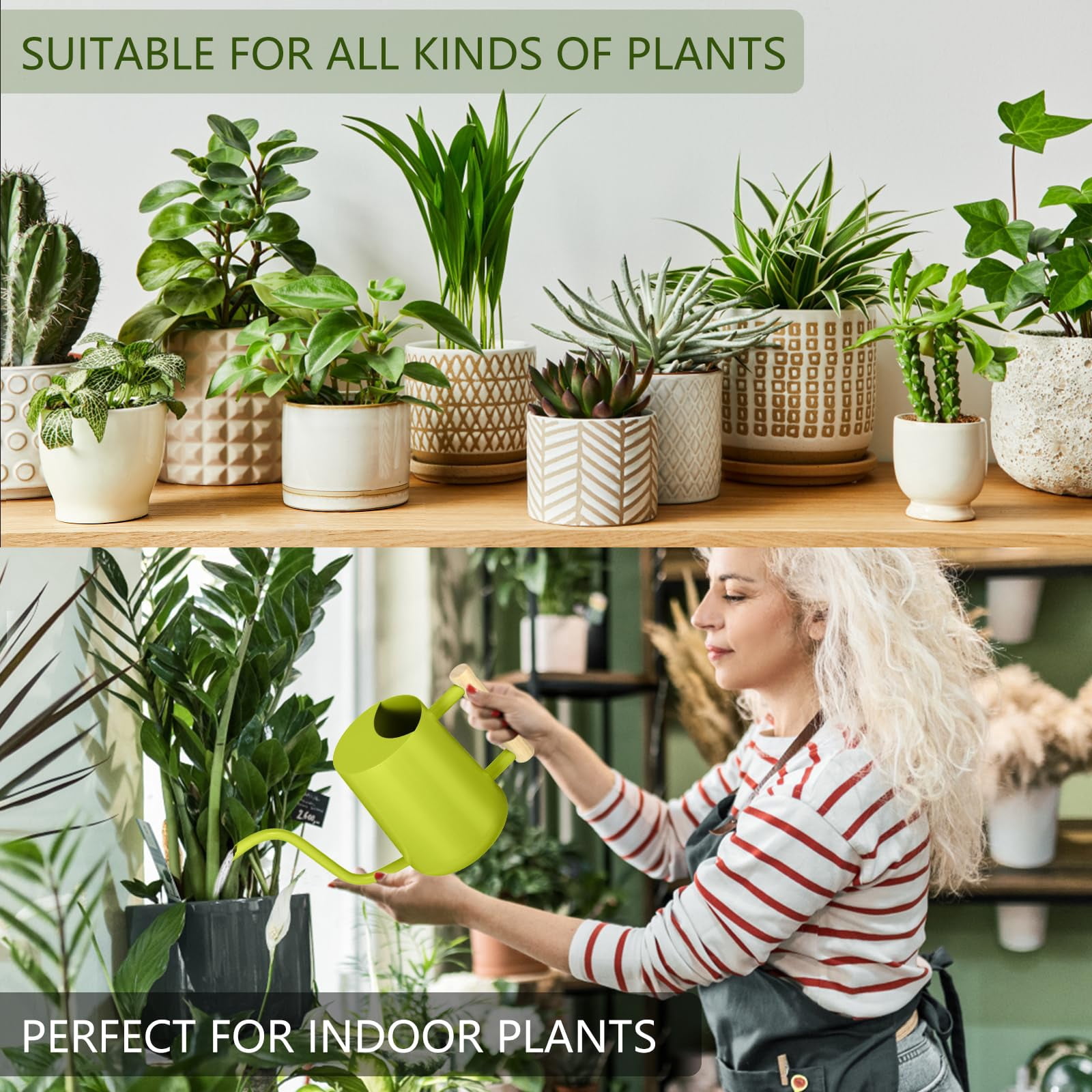 Watering Can Indoor Plants, 35oz Small Stainless Steel Metal Watering Can Modern Decorative Watering Pot with Long Spout for Indoor House Plant Bonsai Garden Flowers (Copper) - BRIGHT GREEN