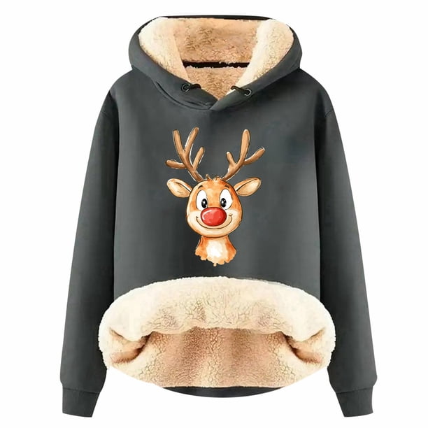 WILLBEST Sudadera de Mujer Womens Casual Plus Velvet Christmas Series Printed Long Sleeve Hooded Sweatshirt 689 X-Grande