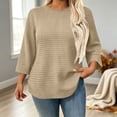 thumbnail image 2 of SuTry Plus Size Women's Sweatshirt Crew Neck 3/4 Sleeve Quilted Pullover with Curved Hem for Casual Fall Days and Cozy Lounging, 2 of 8