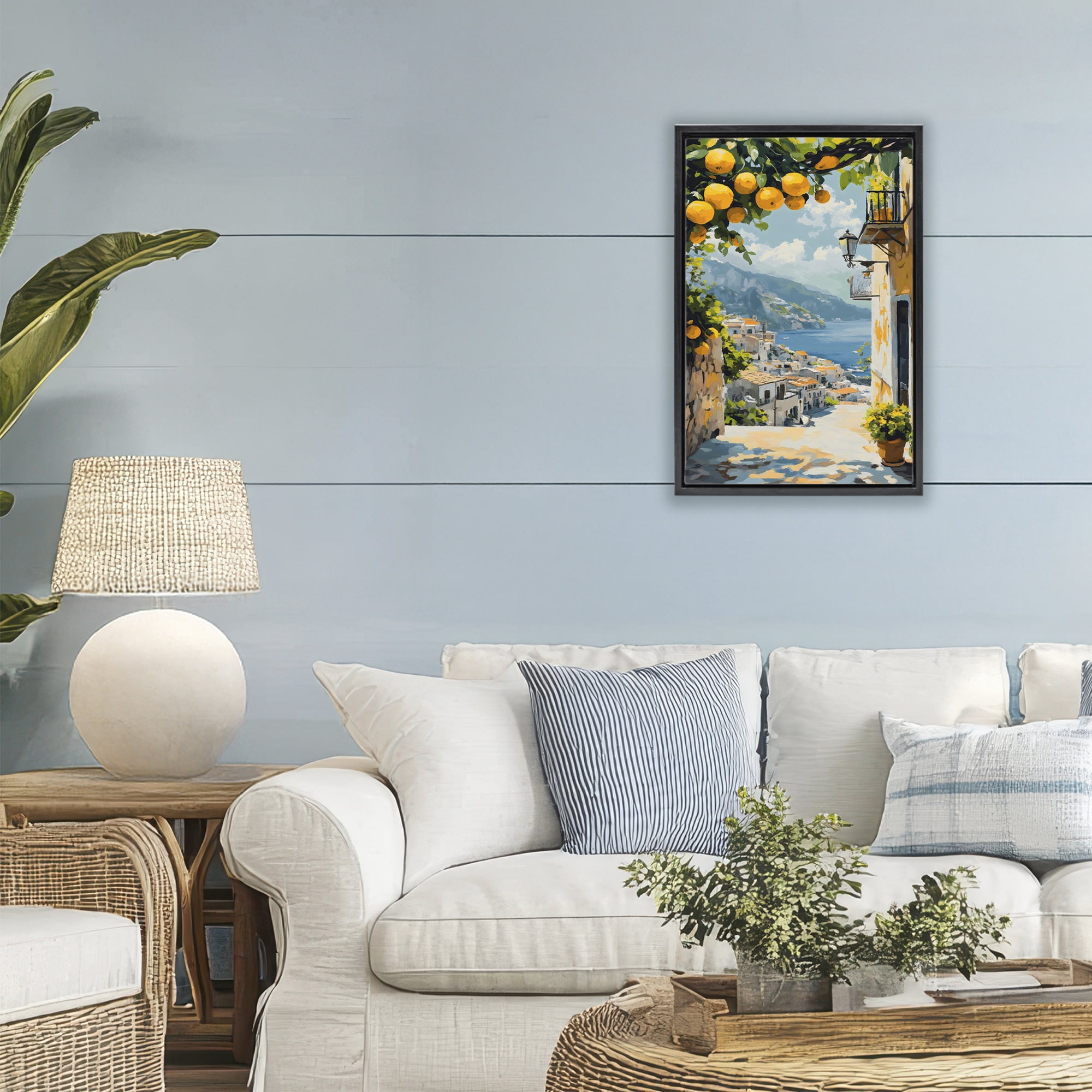 Stupell Industries Lemon Tree Overlooking Coast Black Framed Floater Canvas Wall Art, design by Creative Studio