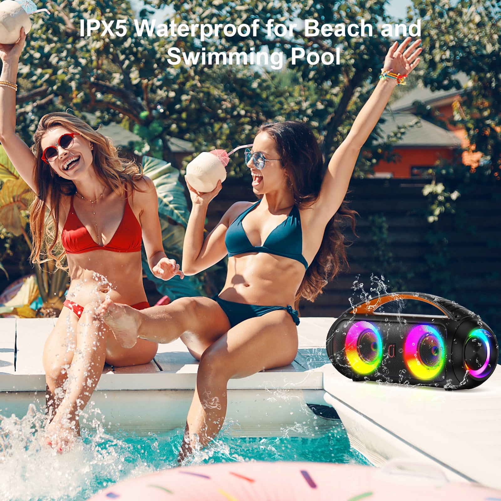 JAUYXIAN Karaoke Machine with 2 Microphones for Aldult, Waterproof Wireless Speaker with DJ Lights, Portable Bluetooth Speaker with 40W Power Dual Subwoofer for Pool Beach Party