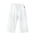 thumbnail image 5 of Lroveb Capri Pants for Women Plus Size, Womens Linen Wide Leg Pants, Solid Casual Pocket Pants Elastic Waist Loose Cropped Trousers White, 5 of 6