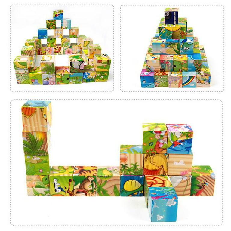 Fridja 6 in 1 Wooden Block Puzzles Toddlers Kids Toys Montessori