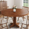 thumbnail image 1 of Round Dining Table for 4, 47 Inches Dining Room Table with Wooden Base, Circle Kitchen Dinner Table for Dining Room, Kitchen, Living Room (Table Only), Walnut, 1 of 7