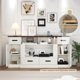 thumbnail image 5 of 70" TV Stand for 80 inch TVs, Farmhouse Entertainment Center with Storage, Wood TV Console Cabinets with Power Outlets, Tall Media with Adjustable Shelves for Living Room, Antique White, 5 of 8