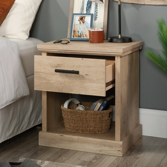 Sauder Aspen Post 1-Drawer Nightstand with Open Shelf, Prime Oak Finish
