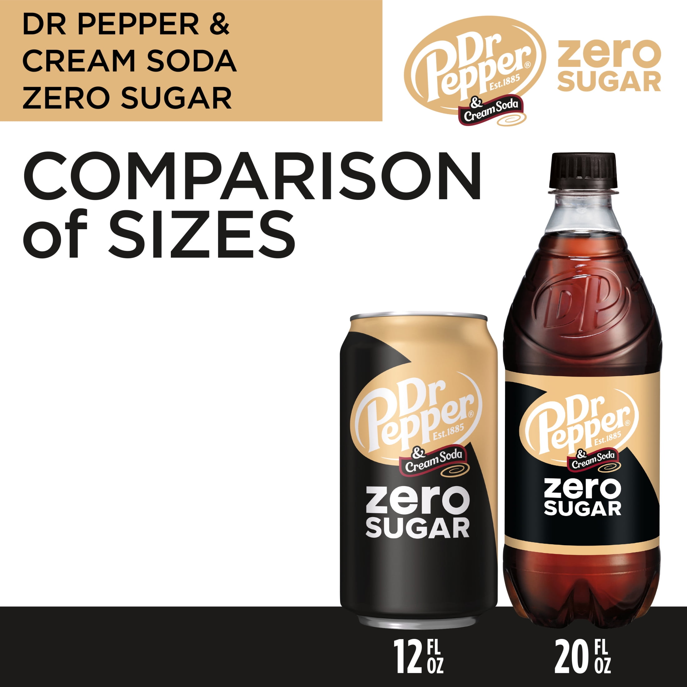 Dr Pepper & Cream Zero Sugar Soda Pop, 20 fl oz, Bottle