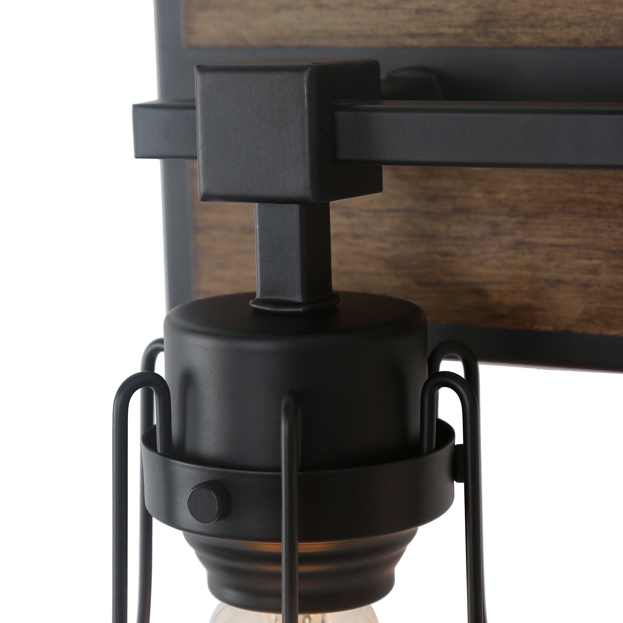 LNC 2-Light Black Geometric Modern Farmhouse Wood Tone Bathroom Vanity Lighting Fixutre