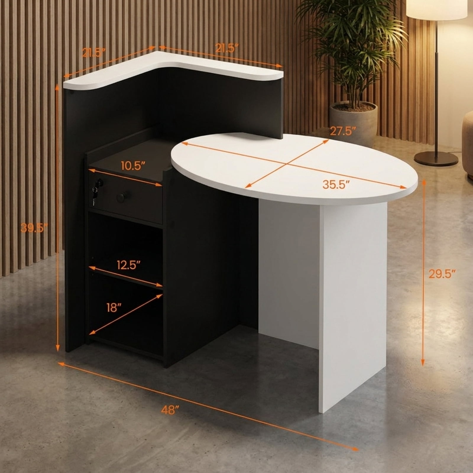 Furnibear Computer Desk Reception Office Desk with Open Shelf and Lockable Drawer, Brushed