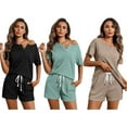 thumbnail image 6 of EFINNY Women's Loungewear Pajama Set Knitted Jacquard Short Sleeve Top Shorts with Pockets Two-Piece Set Home Wear, 6 of 7