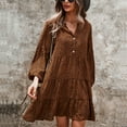 thumbnail image 6 of Women Summer Tunic Dress Long Drop Shoulder Sleeve V Neck Panther Print Long Sleeve Dress for Party Business Travel Brown XL, 6 of 7