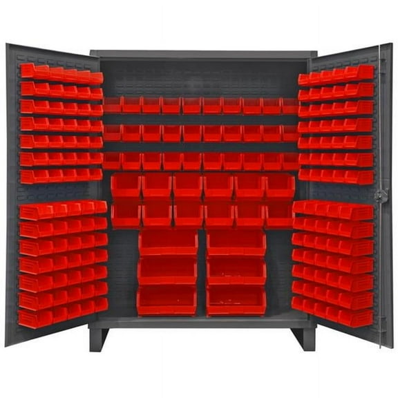 Durham HDC60-198-1795 12 Gauge Recessed Door Style Lockable Cabinet with 198 Red Hook on Bins, Gray - 60 in.