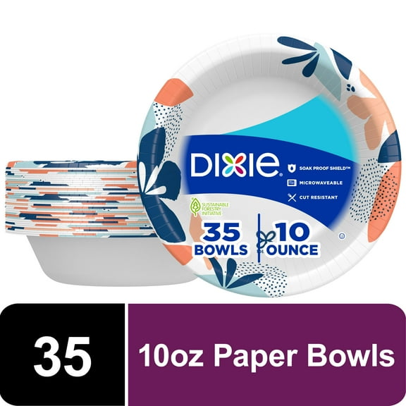 Dixie Everyday Disposable Paper Bowls, 10 oz, Multi-Color, 35 Count