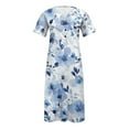 thumbnail image 5 of Feancey Summer T-Shirt Dress for Women Boho Floral Maxi Dresses Button V Neck Short Sleeve Beach Dress Loose Fit Casual Vacation Dresses with Pockets Navy XL, 5 of 6