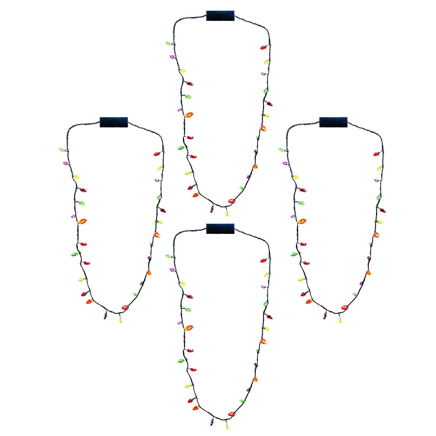 Christmas Holiday Flashing Light Bulbs Necklace 28" (4 Per Order
