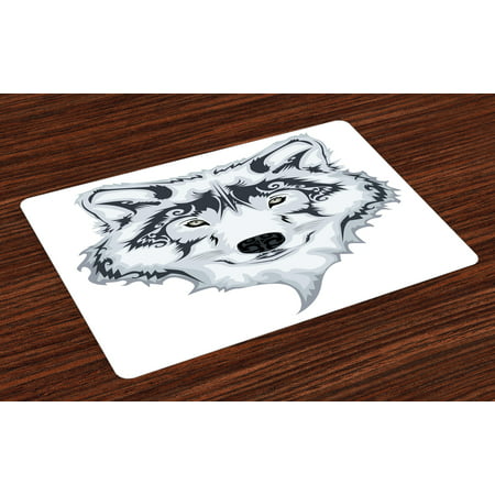 Tattoo Placemats Set of 4 The Majestic Beast Creature Head of a Wild Wolf Tribal Tattoo Design Art Print, Washable Fabric Place Mats for Dining Room Kitchen Table Decor,White and Black, by (Best Place For Initial Tattoos)